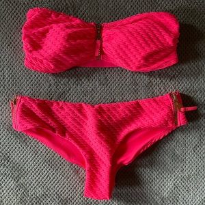 Pink H&M Bikini with Rose Gold Hardware and Zippers, Size 6/8